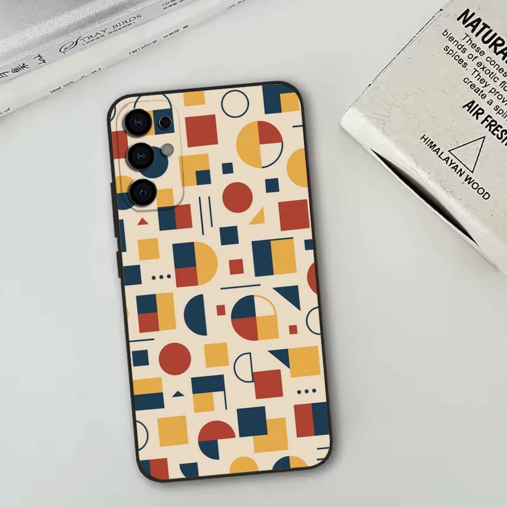 Vintage Geometric Block Phone Case For Samsung S25,S24,S21,S22,S23,S30,Ultra,S20,Plus,Fe,Lite,Note,10,Black Cover