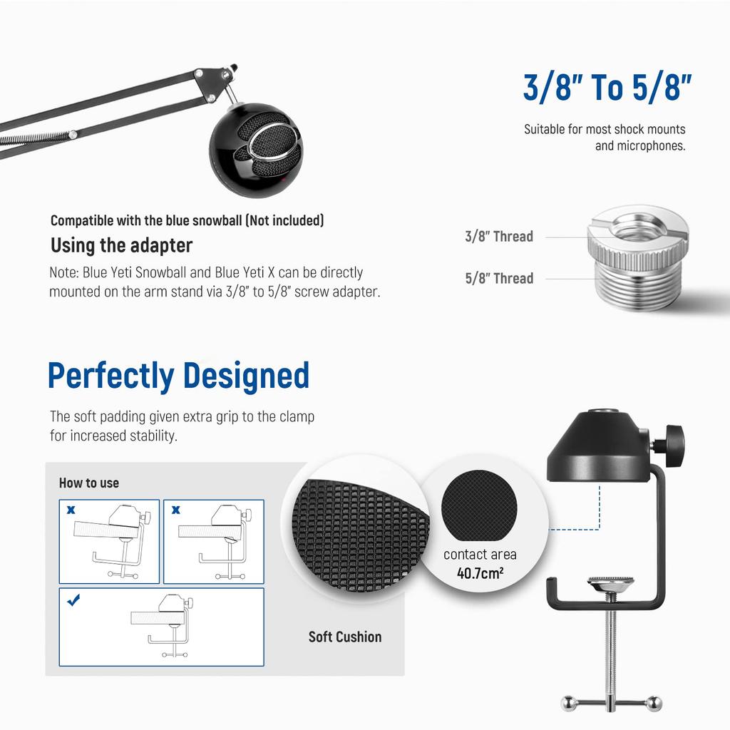 NEEWER Suspension Boom Scissor Microphone Arm Stand with 38" To 58" Screws and Cable Ties for Blue Yeti, Snowball, Yeti X, Quadcast, and More,