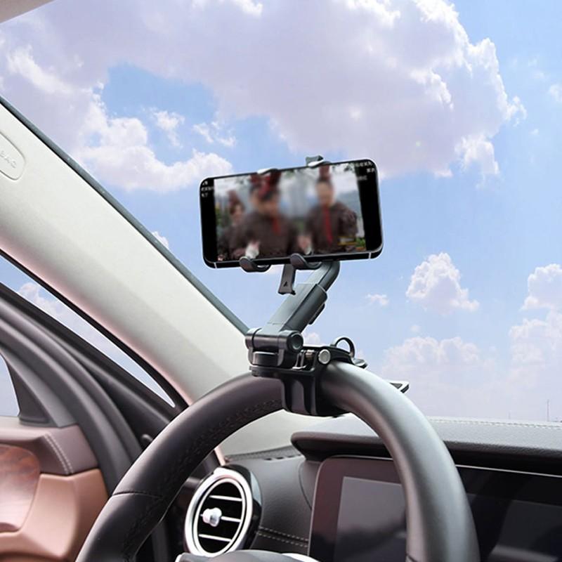 Автомобильный держатель телефона с зеркалом заднего вида на 360° для автомобильного крепления телефона и держателем GPS, вращающаяся регулируемая телескопическая подставка для телефона