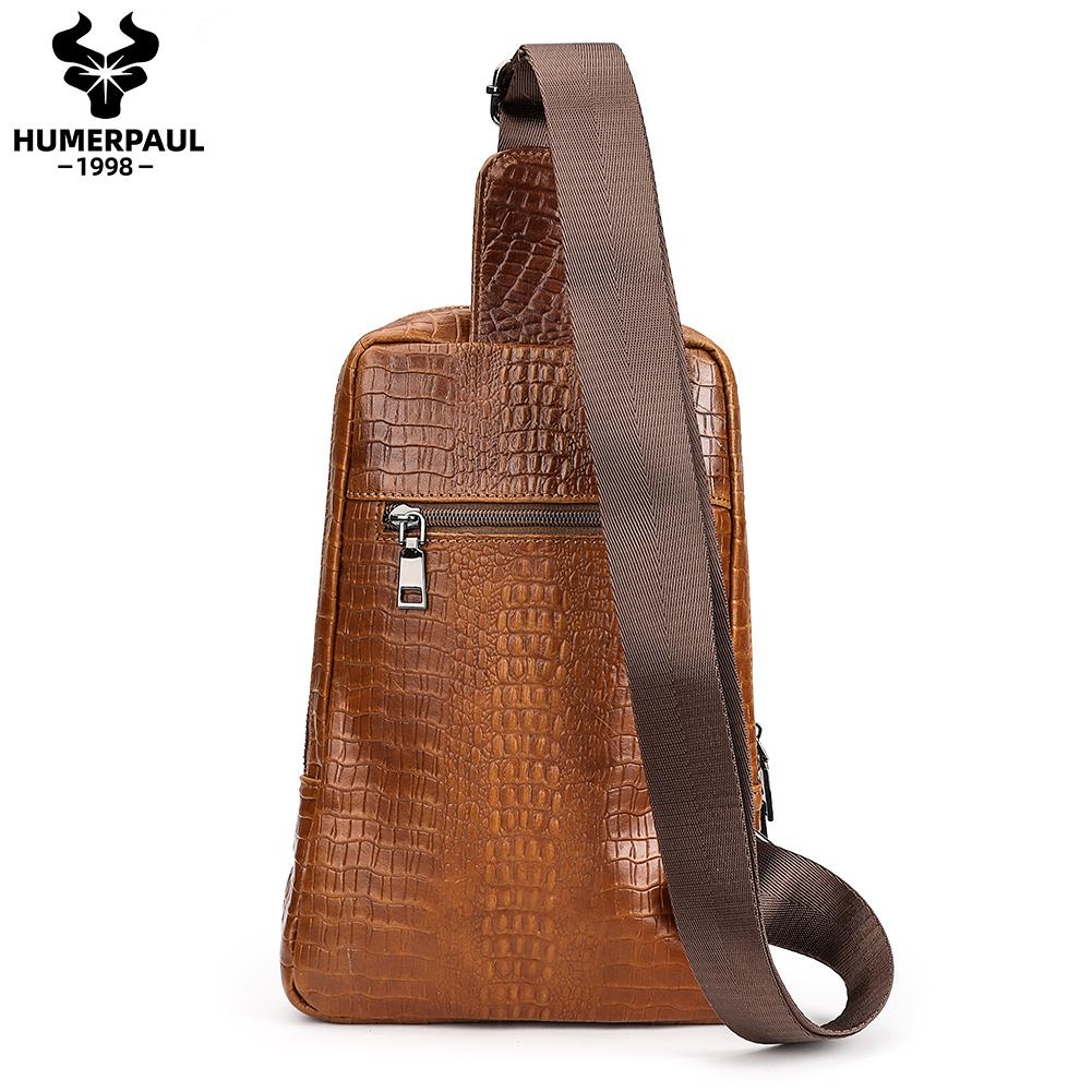 Humerpaul Мужская кожаная нагрудная сумка с крокодиловым принтом, спортивная сумка большой емкости
