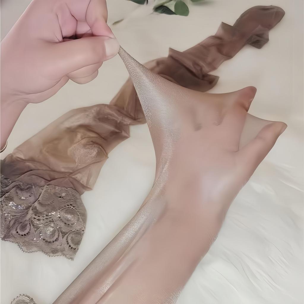 8D Oil Lace Top Floral Thigh High Stockings with Silicone Stay Up Night Club Party Wear Long Sheer Shiny Sock for Women