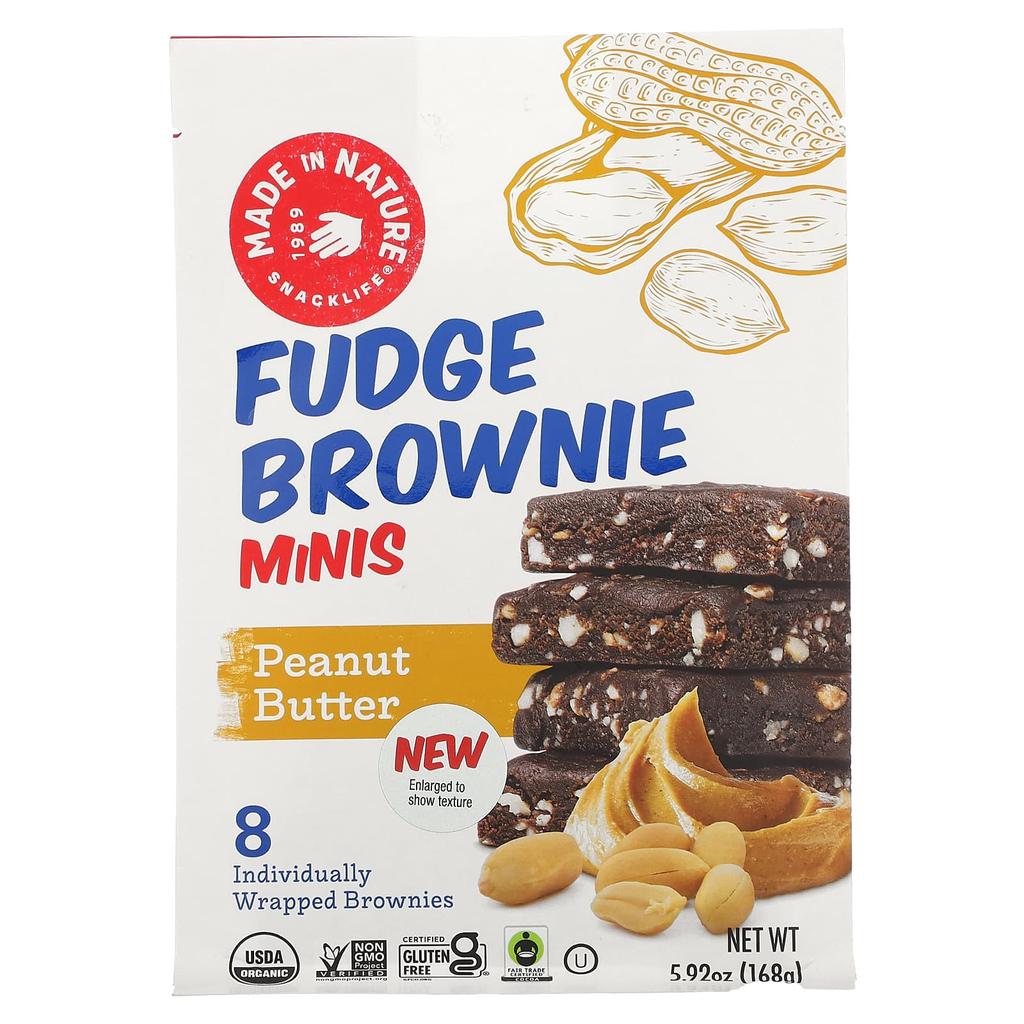Made in Nature Fudge Brownie Minis, Peanut Butter, 8 Brownies, 5.92 Oz (168 G)