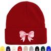 Daisy Bowknot Winter Knitted Hat Beanie, Flower Skull Cap Soft Warm Leisure Pompom Beanies Knit Cap Beanie