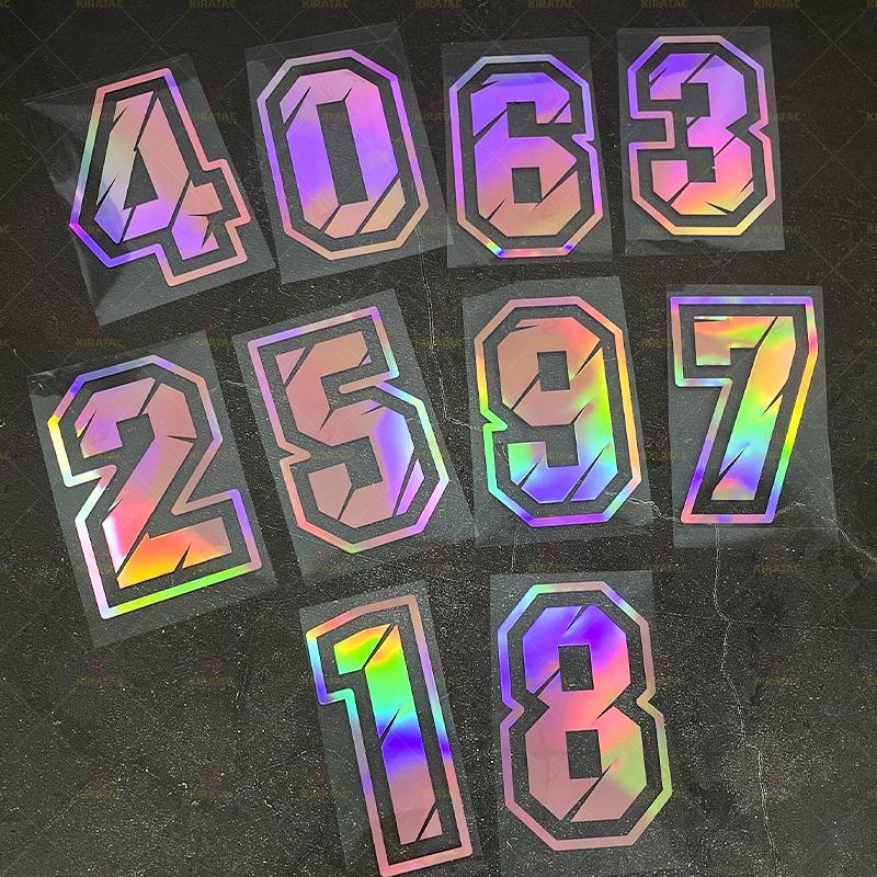 1PC Laser Pink Motorcycle Number Stickers 0-9 Waterproof for Motorbike Helmet Fuel Tank Fender DIY Bicycle Scooter Vinyl Decals