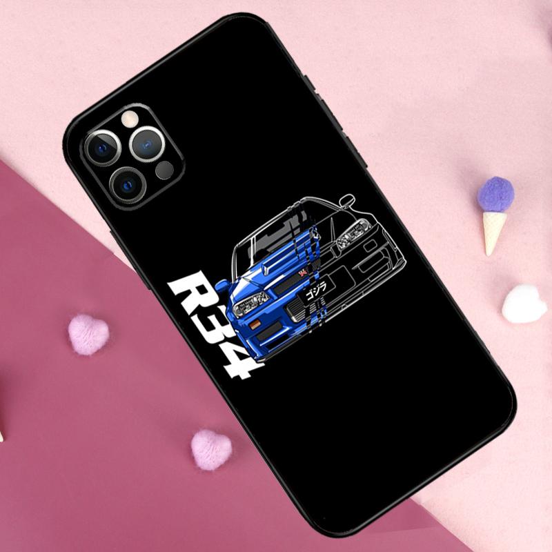 Чехол JRM Skyline GTR R34 для iPhone 15 16 14 Pro Max Plus 13 12 Mini 11 Pro Max X XR XS Max 7 8 задняя крышка