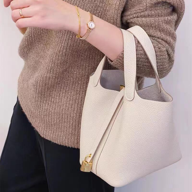 Импортная коровья кожа Ручная работа Кожаная женская сумка-ведро с зернистостью личи