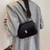 Solid Color Buckle Shoulder Bag Vintage Women's Armpit Bag Portable Retro Underarn Bag Female