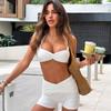 Summer Women's Pleated Drape Neck Vest High Waist Tight Short Shorts Two Suits Women 2025