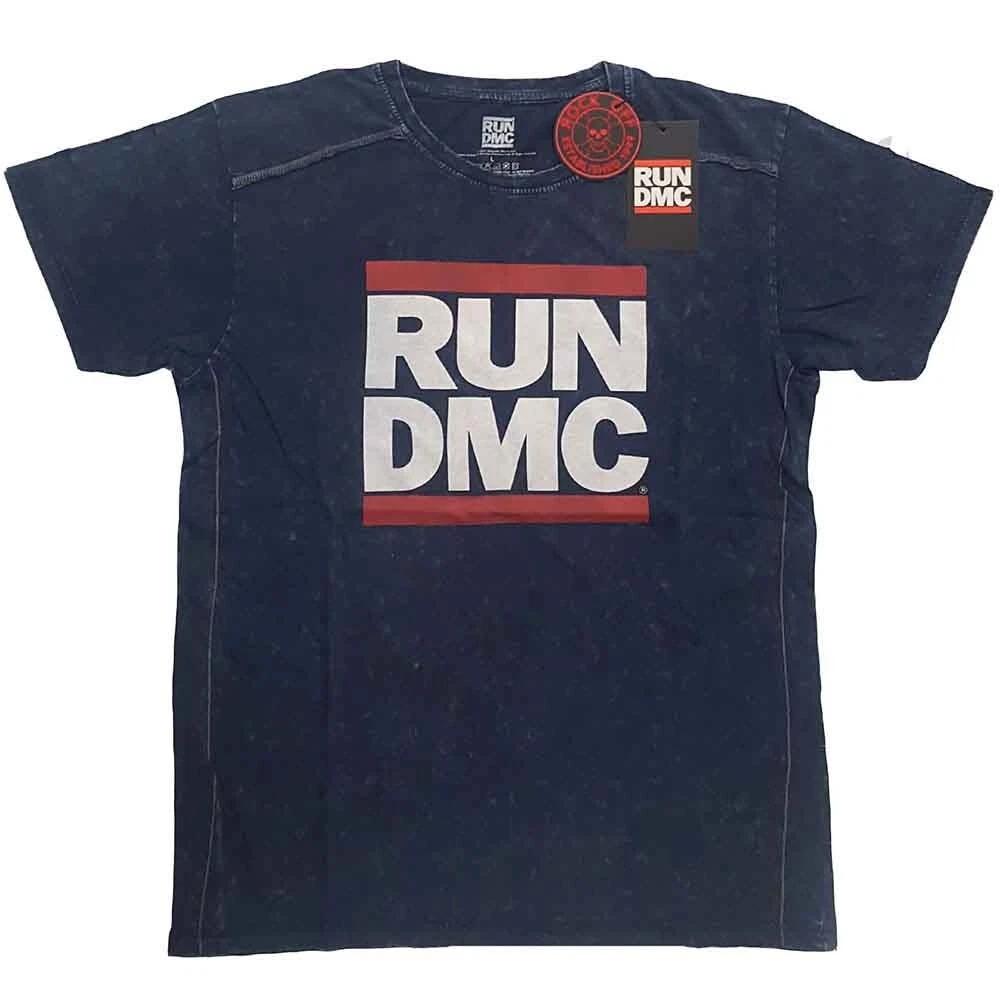 Run DMC 'Logo' Blue Snow Wash T shirt - NEW