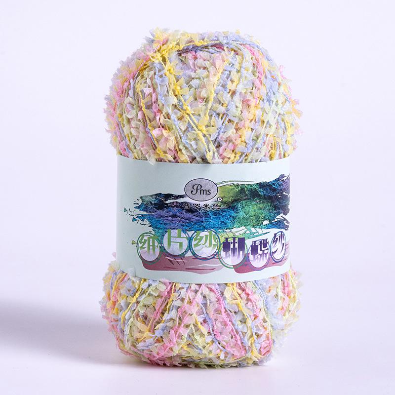 1PC Rainbow 160M Scarf Hat Sweater Colorful 50g/roll DIY Butterfly Paper Yarn Crochet Thread Fancy Blend