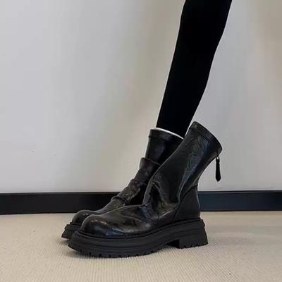 Версия из овчины~ Ботинки Мартина на толстой подошве с круглым носком в британском стиле женские кожаные универсальные плиссированные ботильоны на устойчивом каблуке короткие ботинки