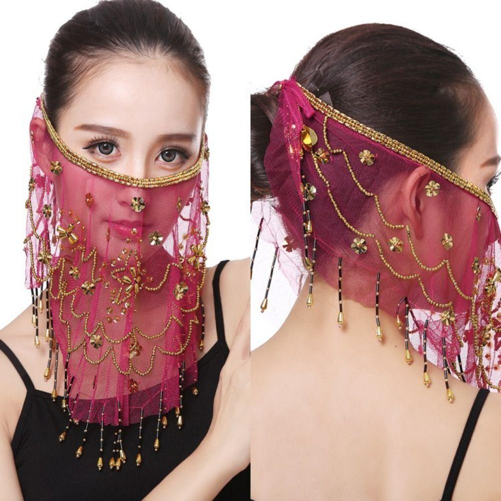 Party with Beaded Belly Dancing Veils Indian Belly Dance Veil Costumes Mesh Face Veil Face Veil