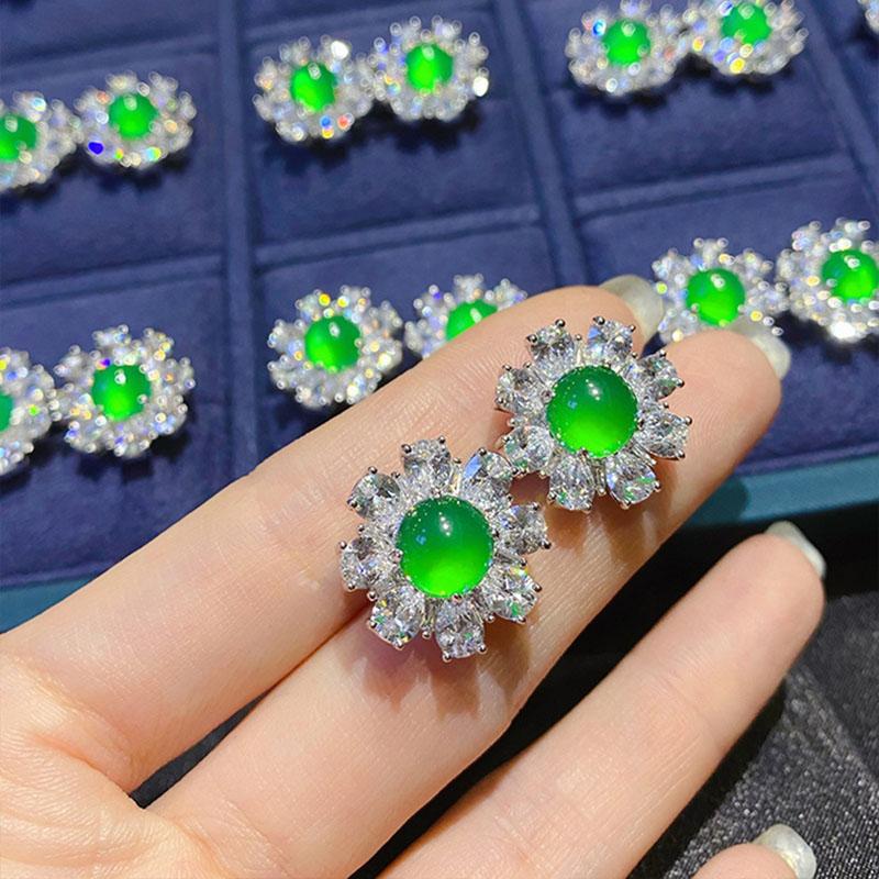 Серьги-гвоздики из серебра 925 пробы с натуральным яшмой и зеленым халцедоном, агатом для женщин, роскошные свадебные украшения класса люкс