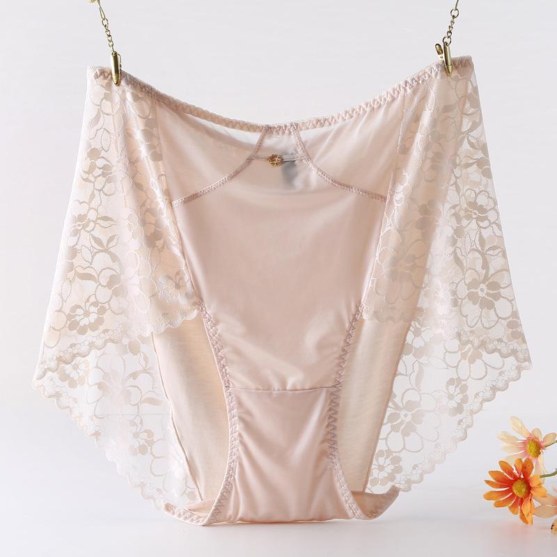 Lace High Waisted Underwear for Women Lingerie Sexy with Added Weight Enlarged Modal Satin Panties