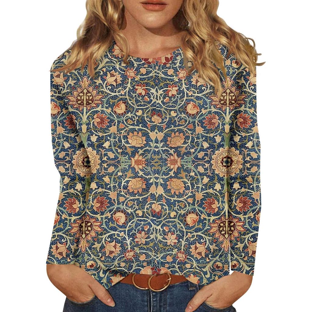 Long Sleeve Shirts For Women Cute Print Graphic Tees Blouses Casual Plus Size Basic Tops Pullover