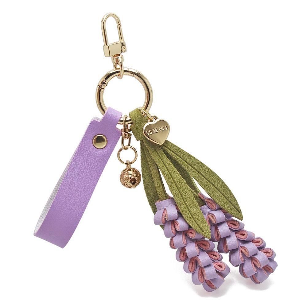 Hanger Pu Flower Keychain Lavender Bag Charm Trendy Pu Leather Flower Pendant Women