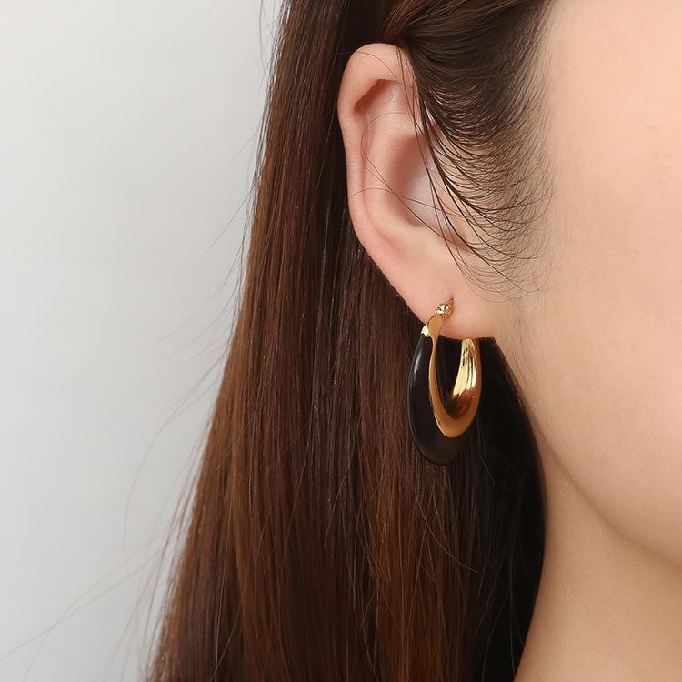 Ретро уникальные круглые черно-белые серьги-капли с масляным покрытием простые серьги из настоящего золота с гальваническим покрытием ювелирные изделия