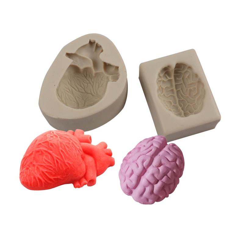 1PC Pastry Cake Dessert Resin Simulation Organ Mold Fondant Mould Halloween Heart Brain Silicone Mold
