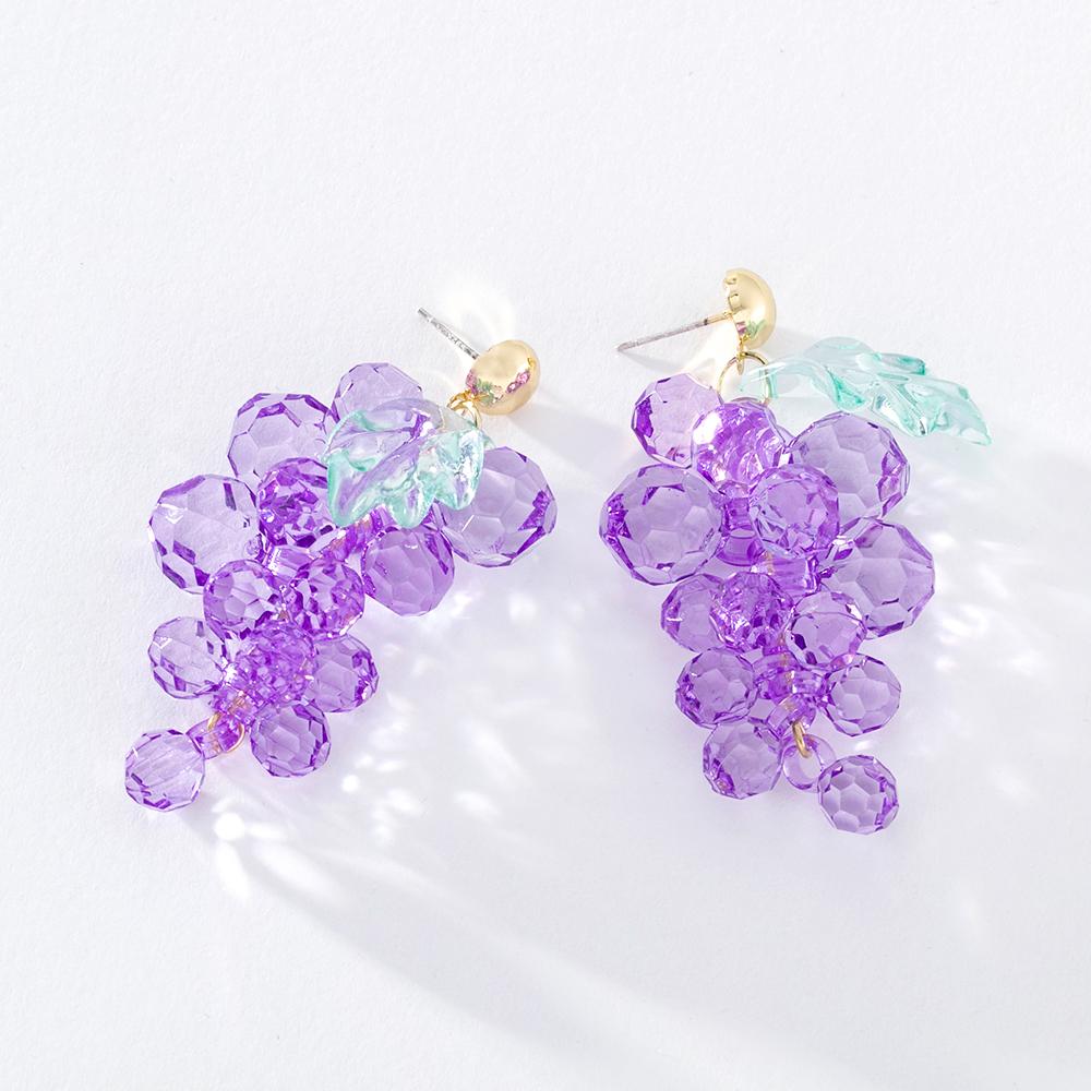 Pinkdudu Purple Grape String Drop Earrings Alloy Acrylic Japanese Style Sweet Fresh Creative Fruit Series Earrings for Women Jewelry Gifts PD1360