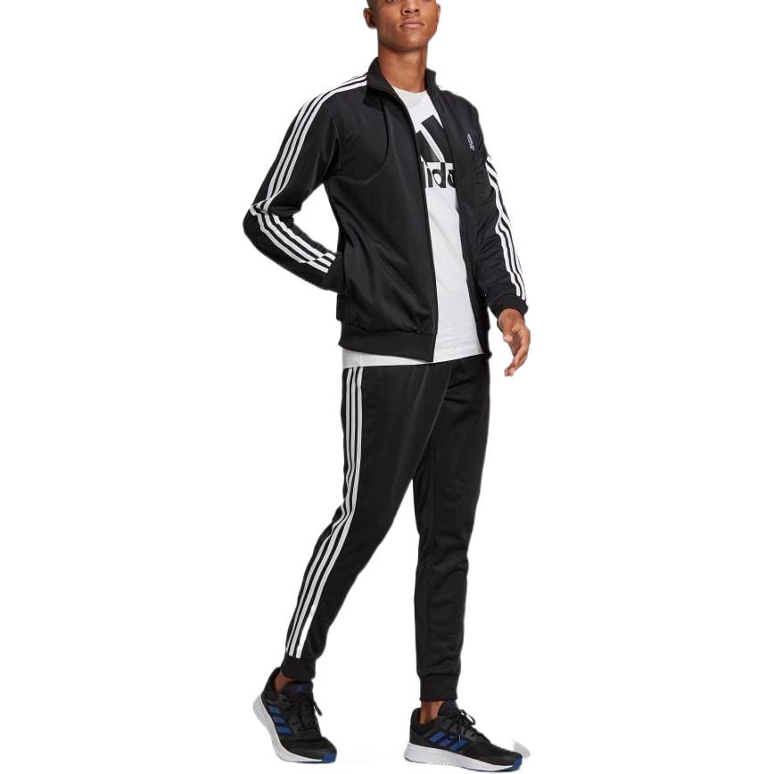 adidas Повседневный спортивный комплект с тремя полосками, однотонный, с логотипом, с длинным рукавом, мужские комплекты, черный GK9651