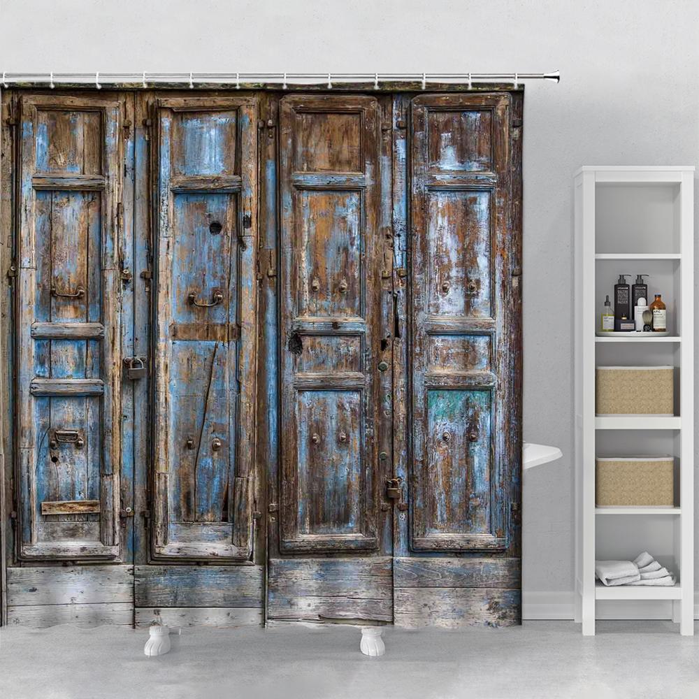 Ретро Деревянные Двери Набор Занавески для Душа Рустик Старый Винтажный Амбарная дверь Тканевые Занавески для Ванной Комнаты Фермерский Дом Декор для Ванной Экраны для Ванной Крючок