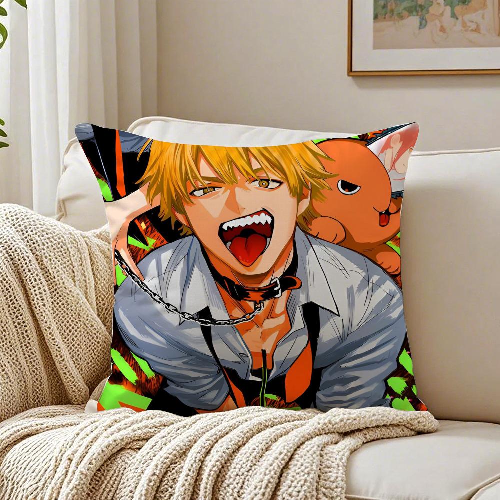 Fiery Japanese Manga CChainsaw Man Cushion Cover Pillowcase Antidustmite living Room Sofa Decor Cushion Room