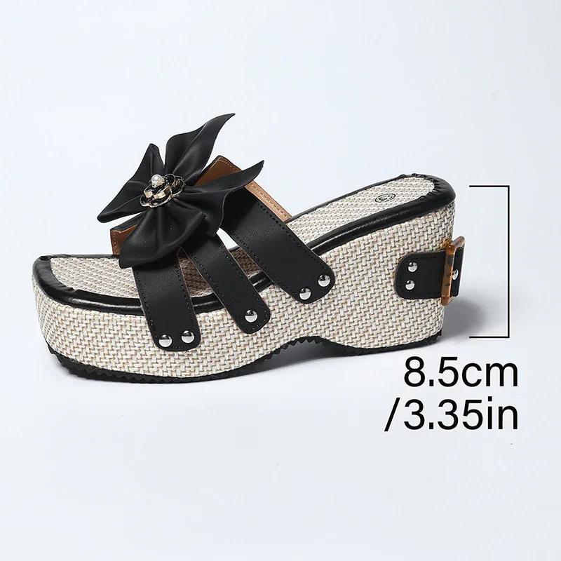 Fashion Fashion Shoes Bow Knot Platform Slippers for Women Buckle Design Sandals Thick Bottom Slides Ladies New Square Toe Wedge Sandals