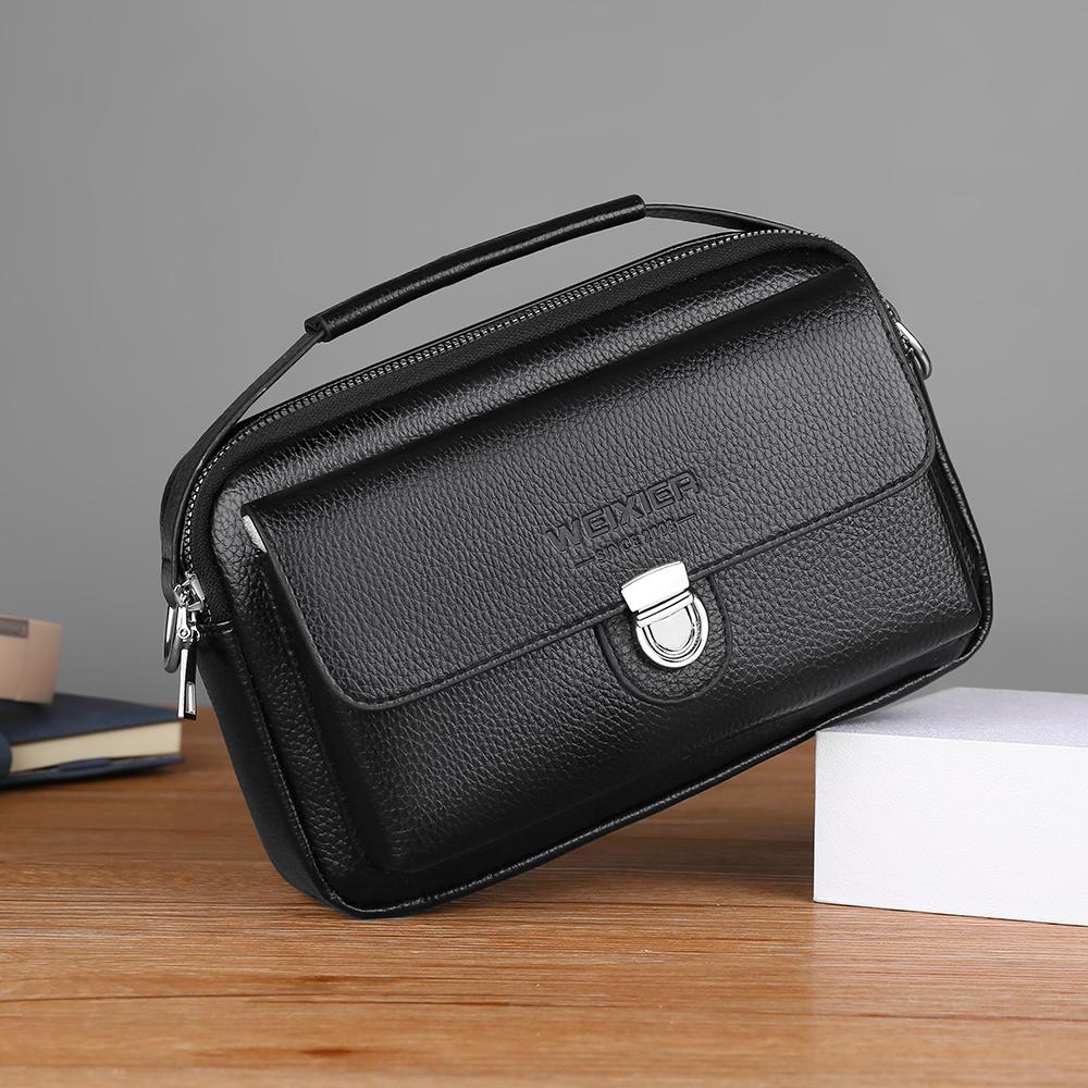 WEIXIER Leather Messenger Bag for Men Waterproof Large Capacity Crossbody Shoulder Briefcase with Adjustable Strap Business Travel Office Work