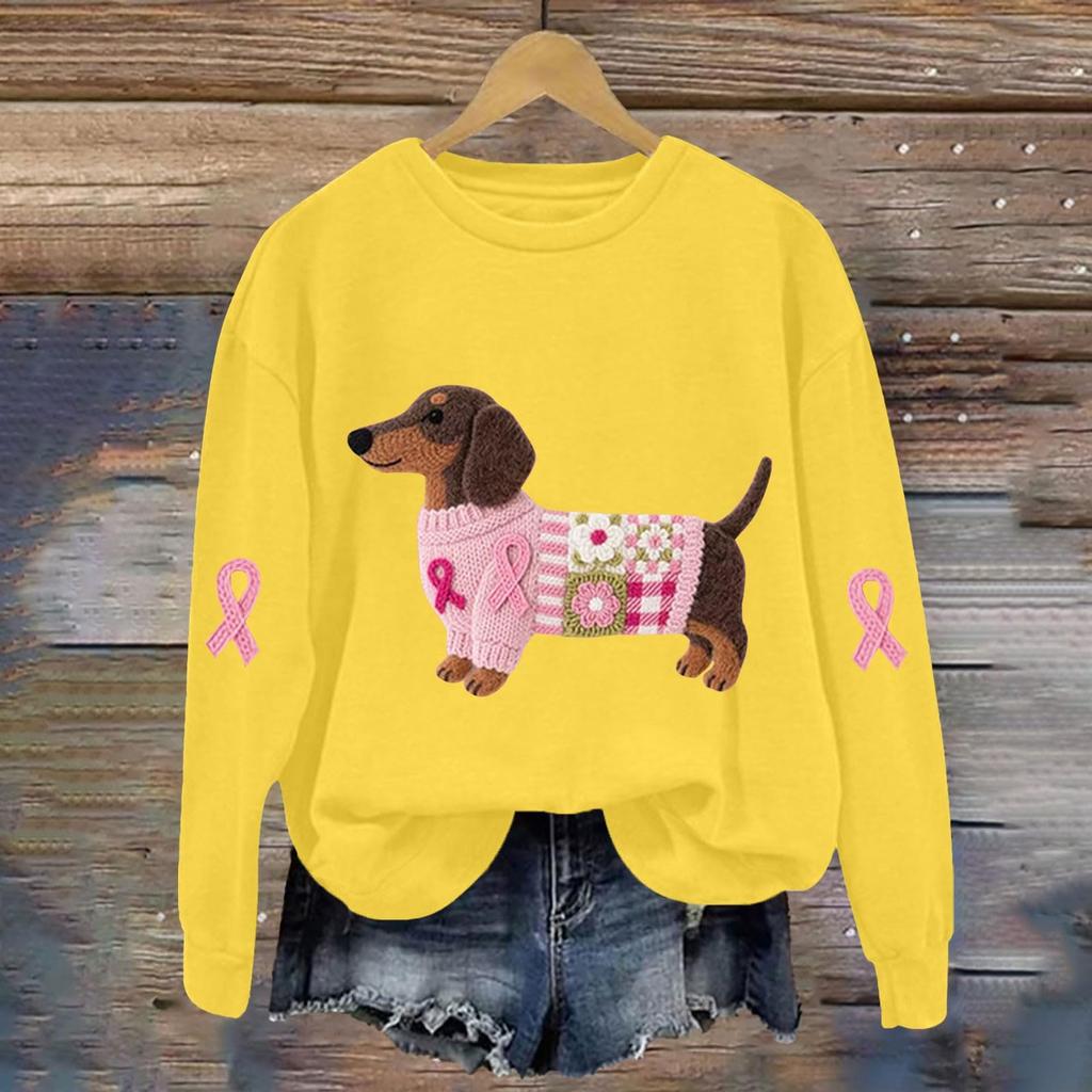 Breast  Sweatshirts For WomenRibbon Breast  Shirt Cute Dog Graphic  Long Sleeve Tops