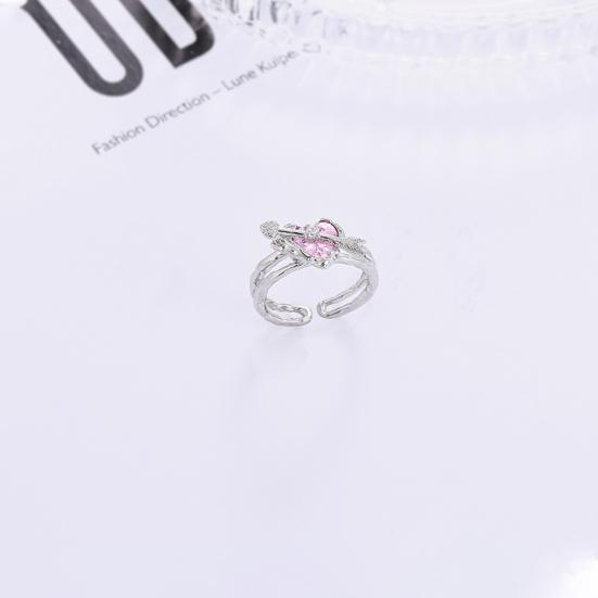 Women Ring Double Layer Adjustable Open Design Eye-catching All-match Jewelry Gift Pink Faux Crystal