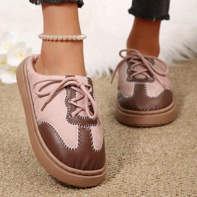 Модные теплые плюшевые с толстой подошвой повседневные туфли женские 2025 зимняя мода смешанные цвета плоский каблук мюли тапочки нескользящие уличные тапочки