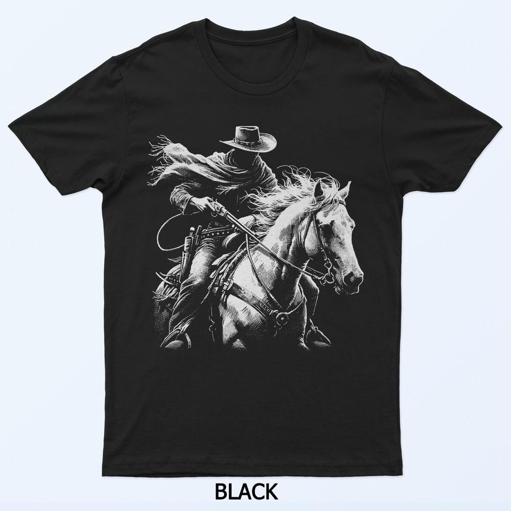 Ковбой Бандит Вне закона на лошади, Темный западный стиль, Черная футболка