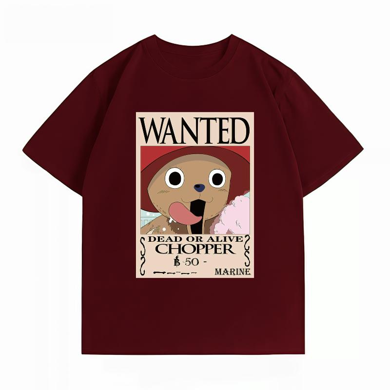 Unisexs Clothing New 100 Cotton Breathable Summer TShirt One Piece Tony Tony Chopper Wanted Print Casual Tops