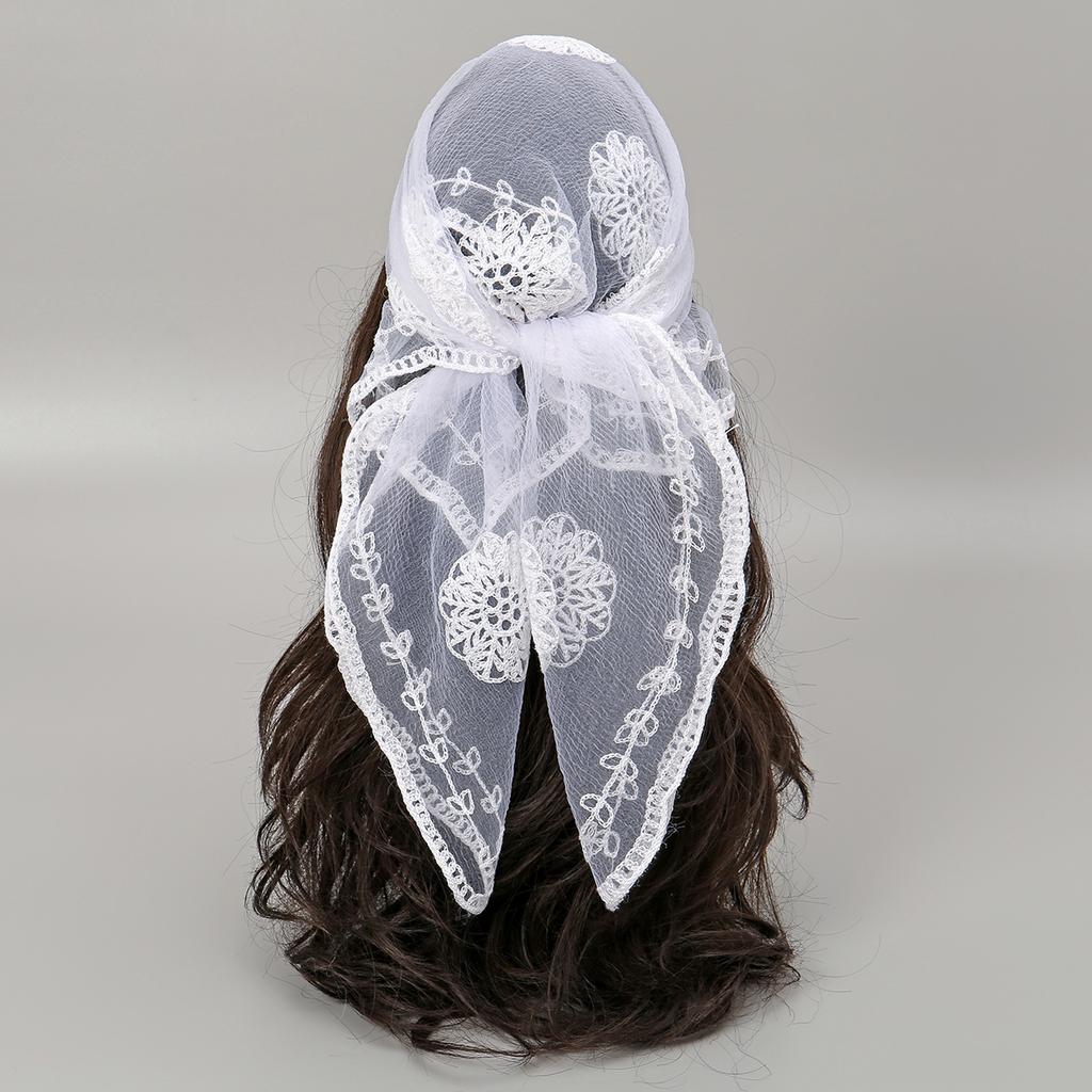 Квадратный шарф из пряжи с цветочной вышивкой, кружевной хиджаб, головной платок, повязка на голову, летняя дышащая бандана для женщин, элегантный тюрбан, обертка для волос