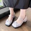 Fashion 2025 Thick Heel Women Mary Jane Shoes Fashion Shallow Butterfly-knot Shoes Ladies Spring Autumn Party Dress Shoes