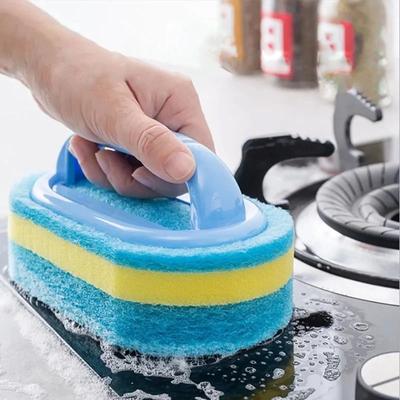 Утолщенная щетка для чистки с ручкой, кухонная губка для протирки плитки в ванной, губка для чистки ванны, средства для удаления пятен в доме