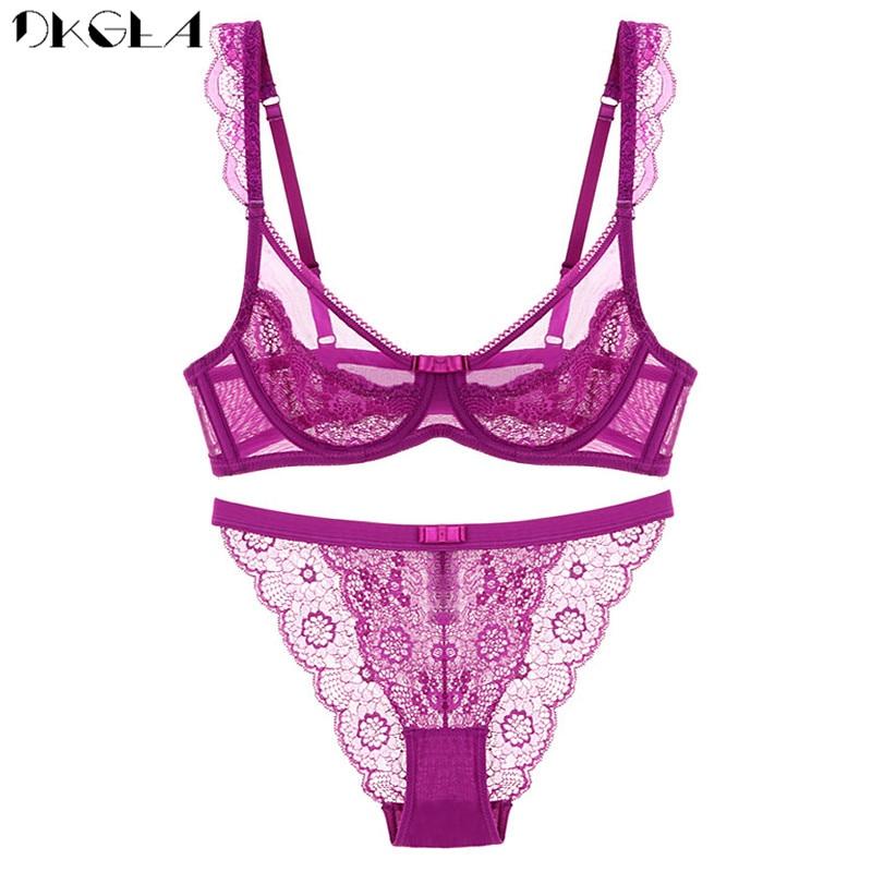 DKGEA Women Sexy Bra and Panties Set Lace Brassiere Transparent Underwear