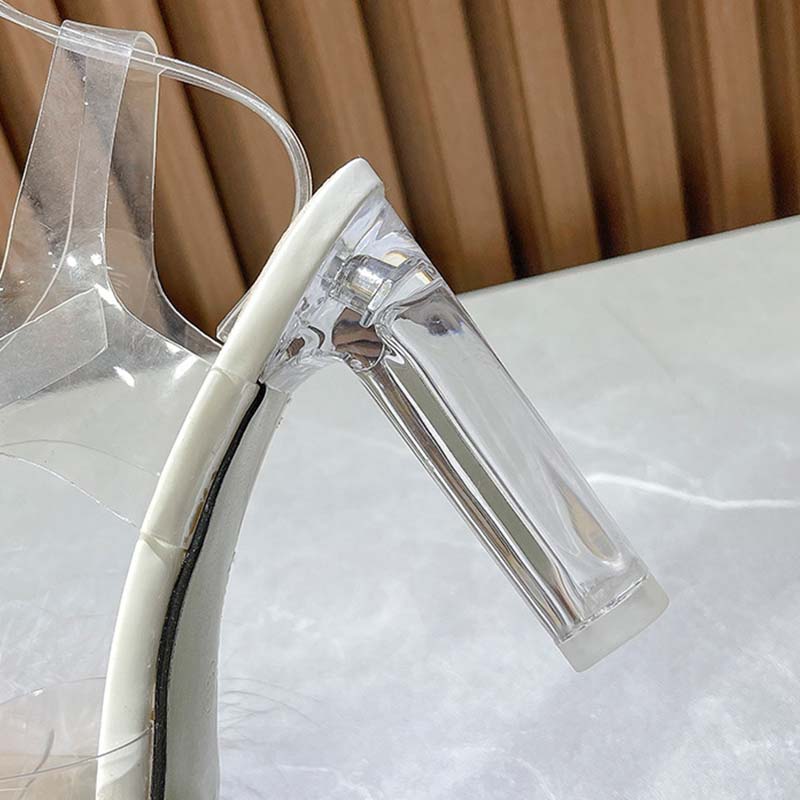 Женская обувь, пикантные однотонные модные сандалии на высоком прозрачном каблуке с кристаллами на плоской подошве, серия Fairy B88, каблук 9 см LFD