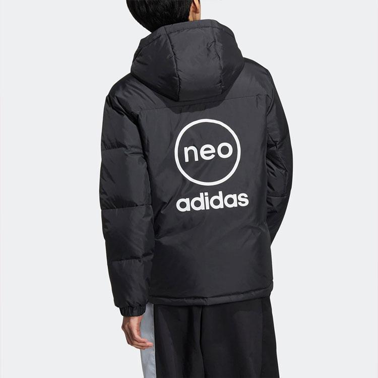 adidas Куртка Neo Essential с принтом логотипа на спине и капюшоном на молнии, унисекс, черная, HN0709