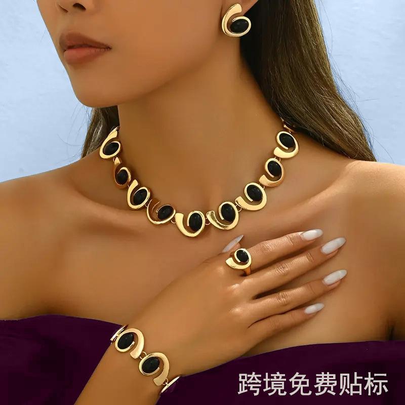 Винтажный спиральный кулон-улитка, браслет, кольцо, серьги-пусеты, набор из 4 предметов, изысканные роскошные шармы, ювелирные изделия, похвала