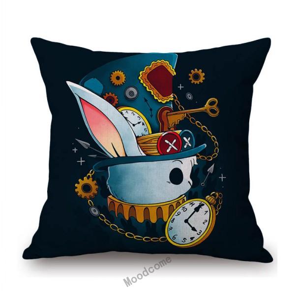 Alice Wonderland Mad Hatter Cartoon Art Tea Time Cartoon Sofa Throw Pillow Case Cotton Linen Car Bench Chair Cushion Cover