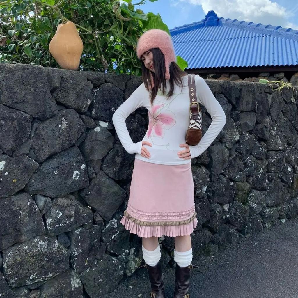 Женская футболка Y2K Fairycore с длинным рукавом и цветочным графическим принтом