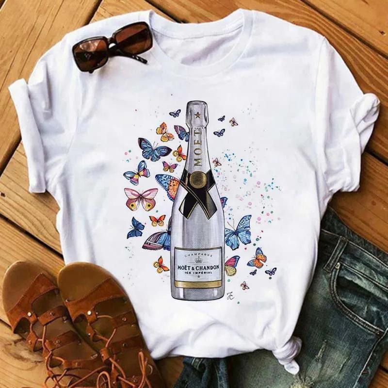 Funny Wine Glass Print T-Shirt Women's Round Neck Short Sleeve T-Shirt Casual Women's Camisole Fashion
