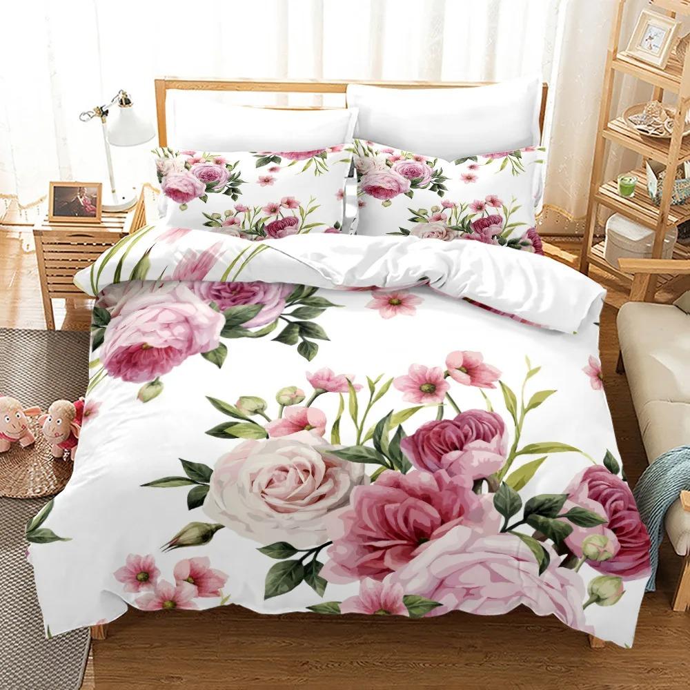 Pink Rose Bedding Set Fashion Romantic Home Textile Single Double Size For Couple Woman Girls Bedroom Decor Flowers Duvet Cover
