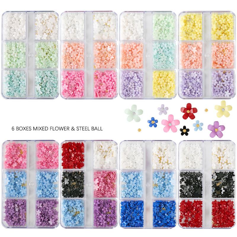 Nail Mini Flower Pearl Steel Balls Decoration Mixed Multicolour Various Size Resin Nail Charm Nail Art Enthusiasts High Quality