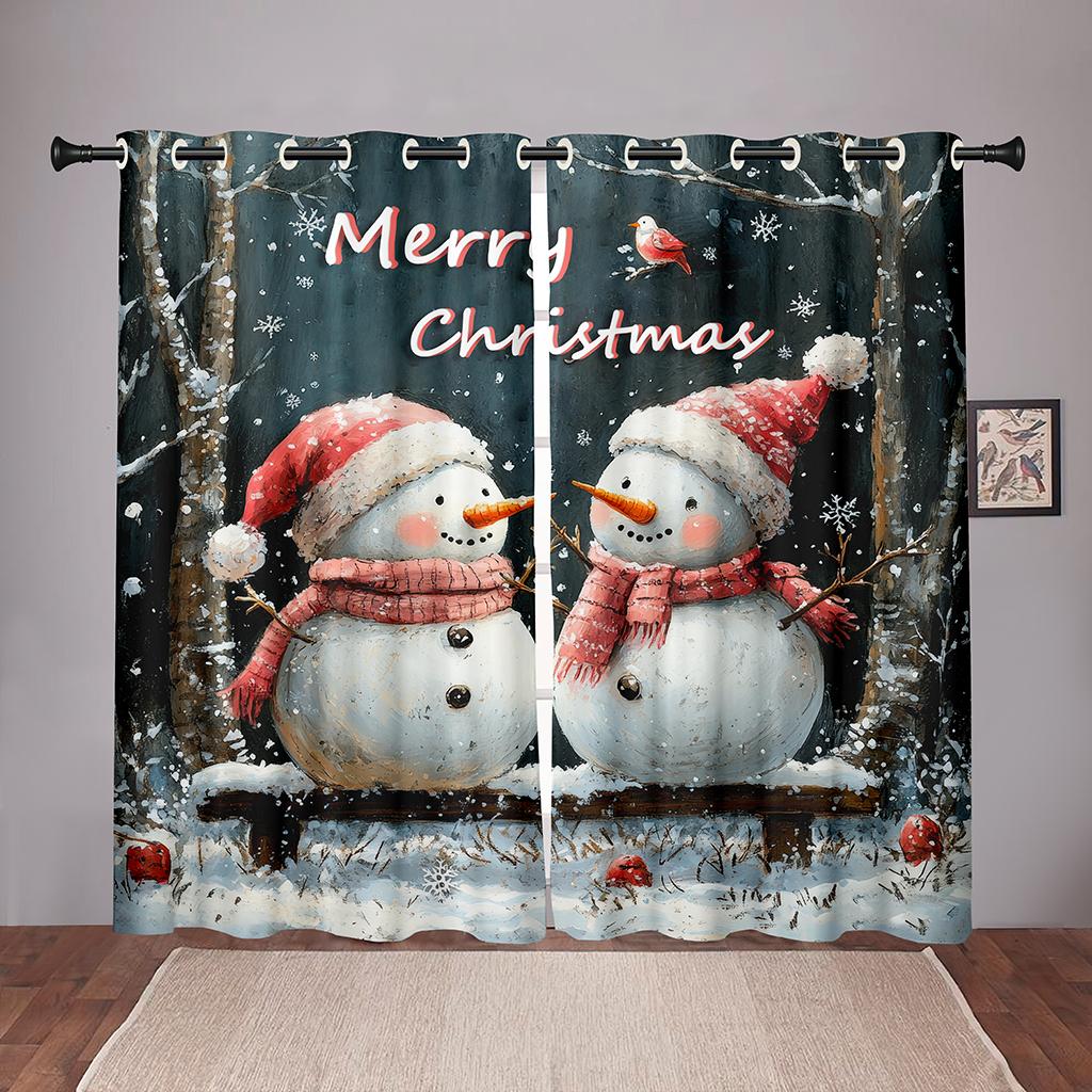 Рождественские шторы со снеговиком Winter Wonderland 2 панели 3D цифровая печать праздничный декор спальня гостиная уютный романтический снегопад