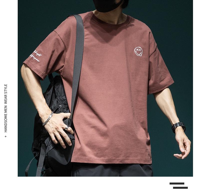 Мужская летняя футболка больших размеров 2024 с вышивкой в виде смайлика, с коротким рукавом, повседневная, из хлопка