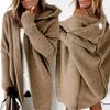 Women Sweater Coat Hooded Long Sleeve Ribbed Cuffs Open Front Knitting Coat Solid Color Mid-length Sweater Cardigan