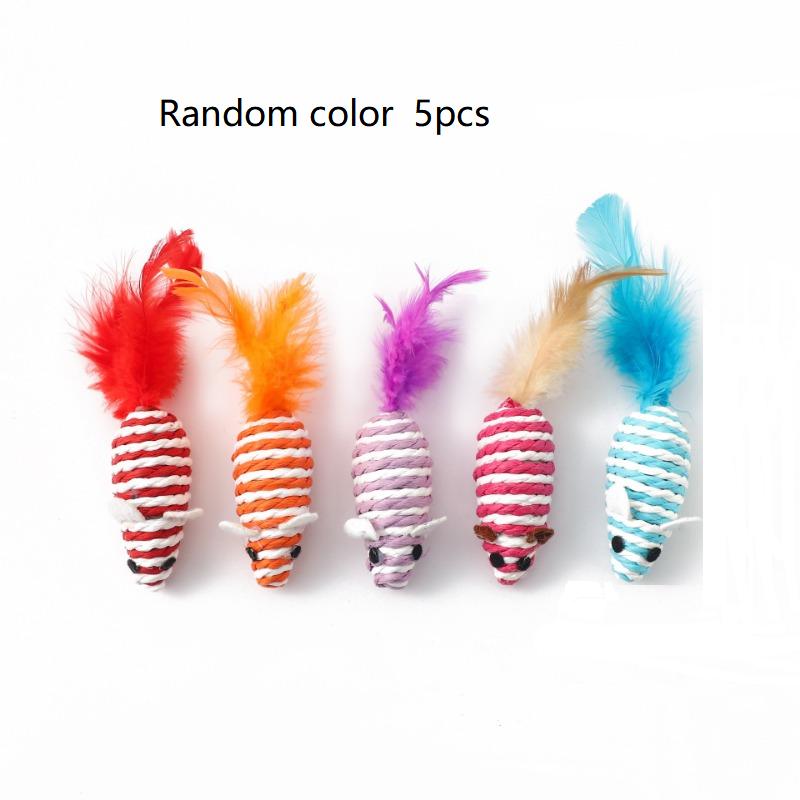 Colorful Striped Rope Mouse Cat Toys With Feather Tails (5-Pack)
