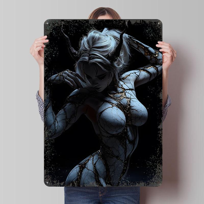 Cracked Skin Demon Tin Plaque Poster Customized Wall Art Retro Vintage Metal Signs for Man Cave House Decor Home Decorations